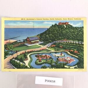 Bernheimer's Oriental Gardens Pacific Palisades Santa Monica CA 1940s Postcard